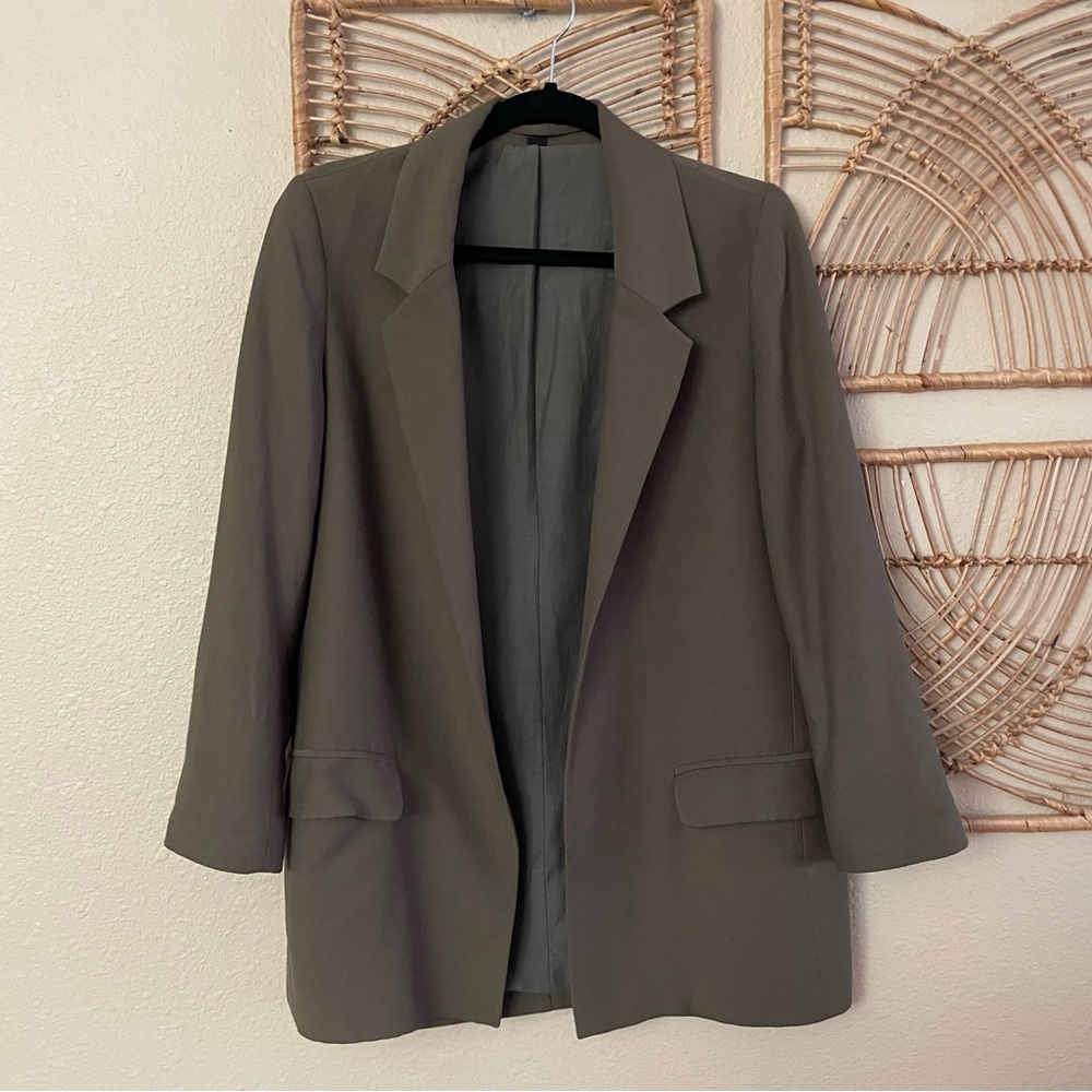 AllSaints ALEIDA‎ Green Blazer Jacket Long Sleeve Pockets Edgy Chic Sz 6 B2